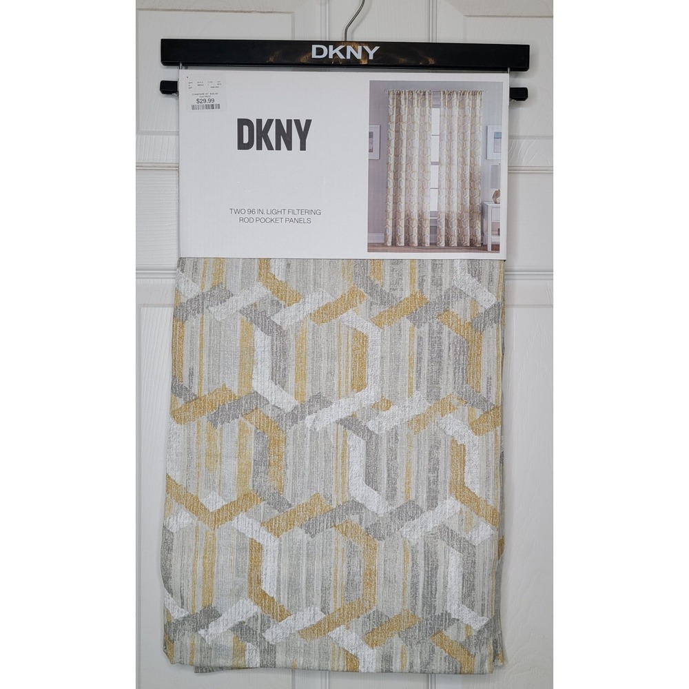 DKNY 2 Light Filtering Rod Pocket Panels 50x96 Curtains Mira Geometric Pattern